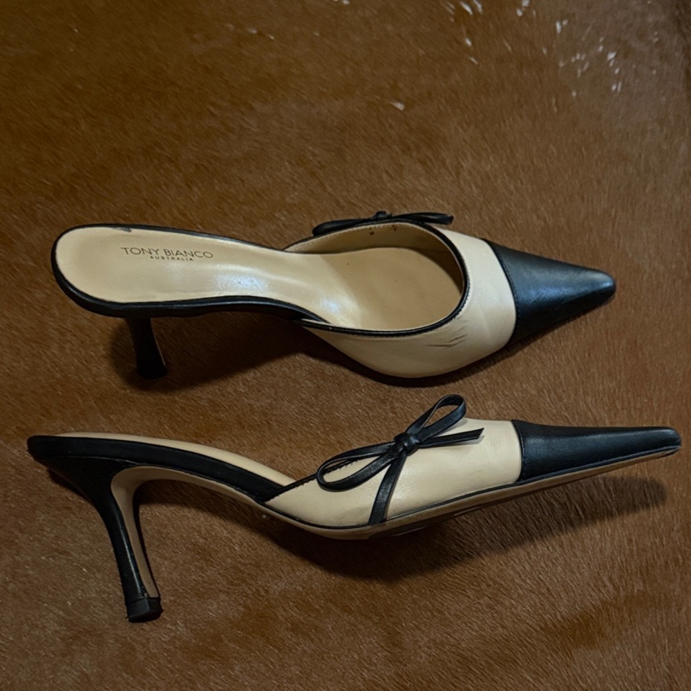 Tony Bianco Black and Cream Shirley Heels